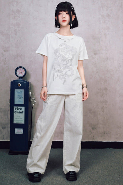 ダークスネークリリーチェーングラフィックTシャツ