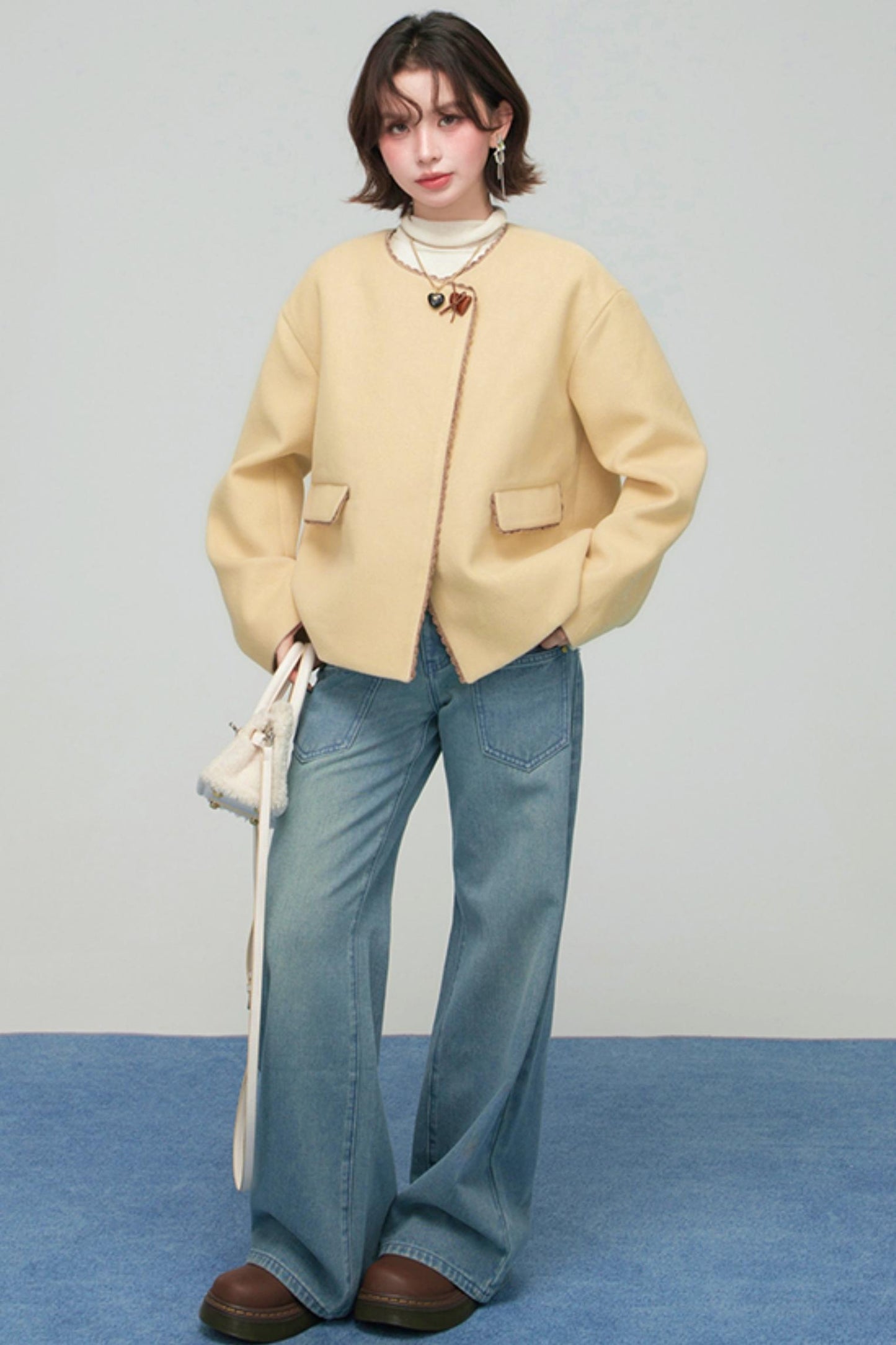 アシンメトリカルレースウールコート