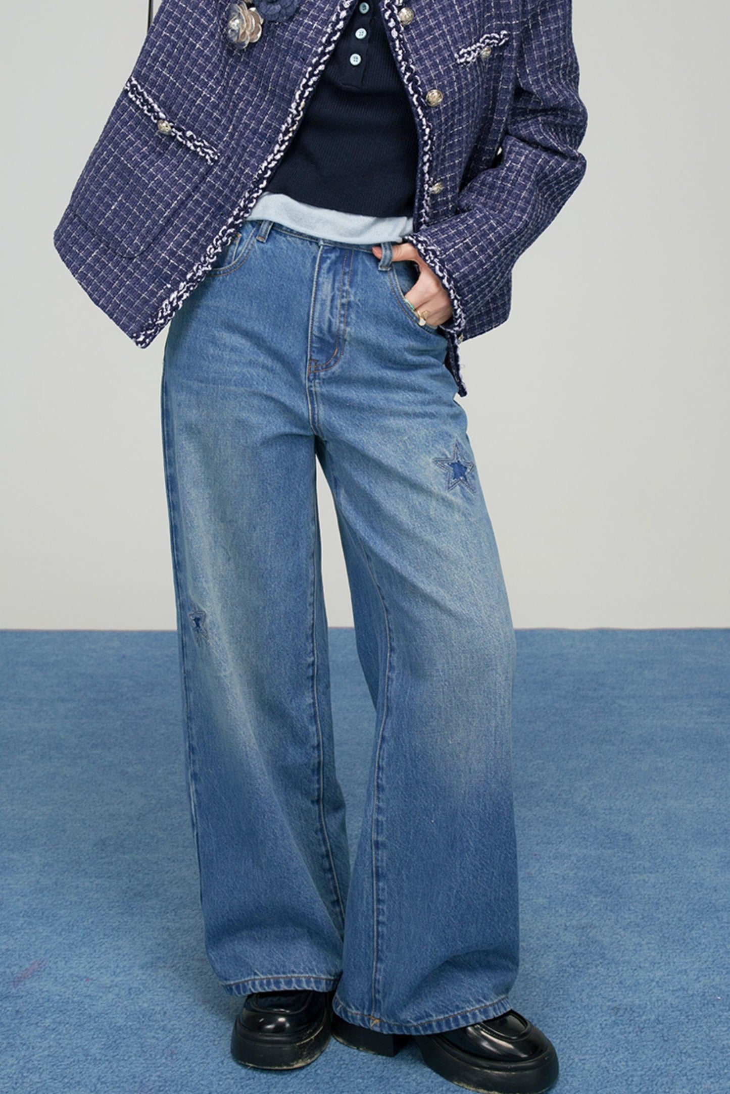 フロストブルースターパッチデニムパンツ