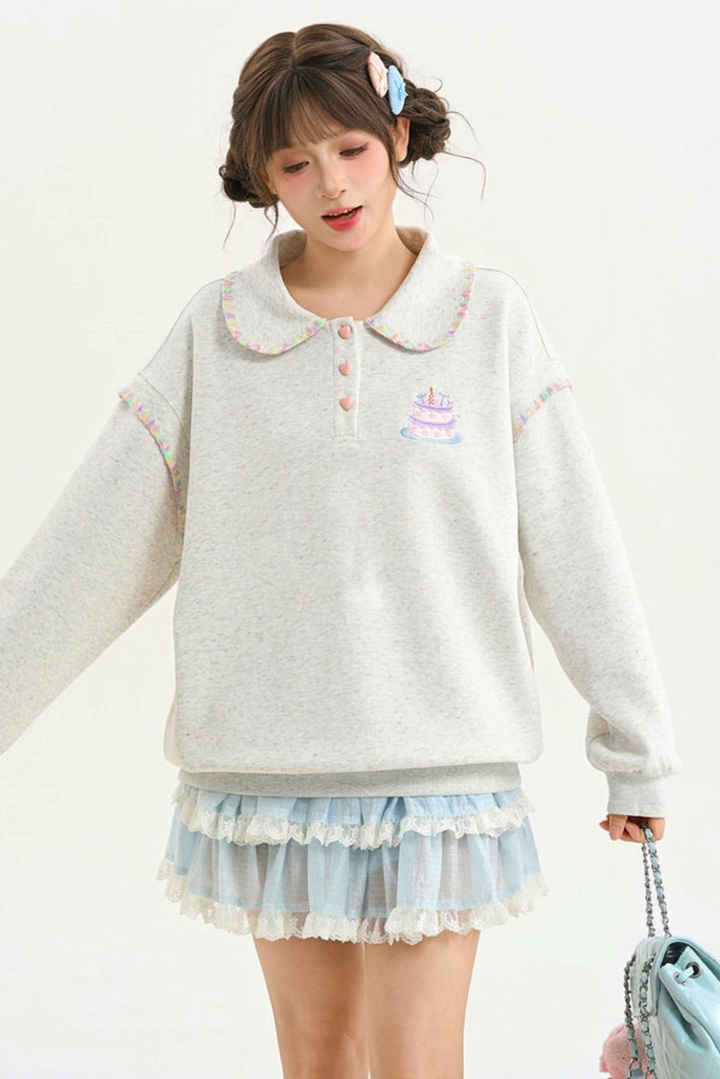 Mori Embroidery Doll Collar Sweatshirt