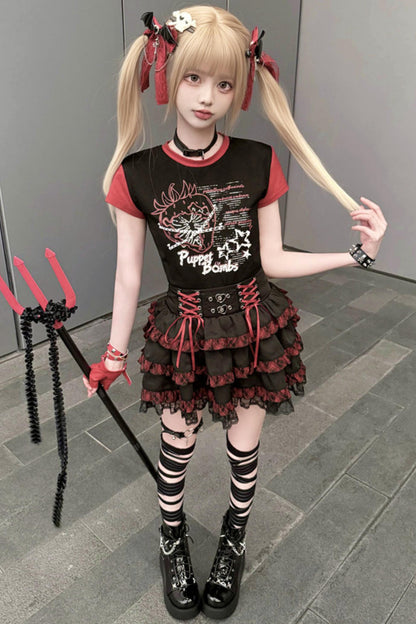 [Pre-Order] Subculture Dark Kawaii Punk T-Shirt + Skirt