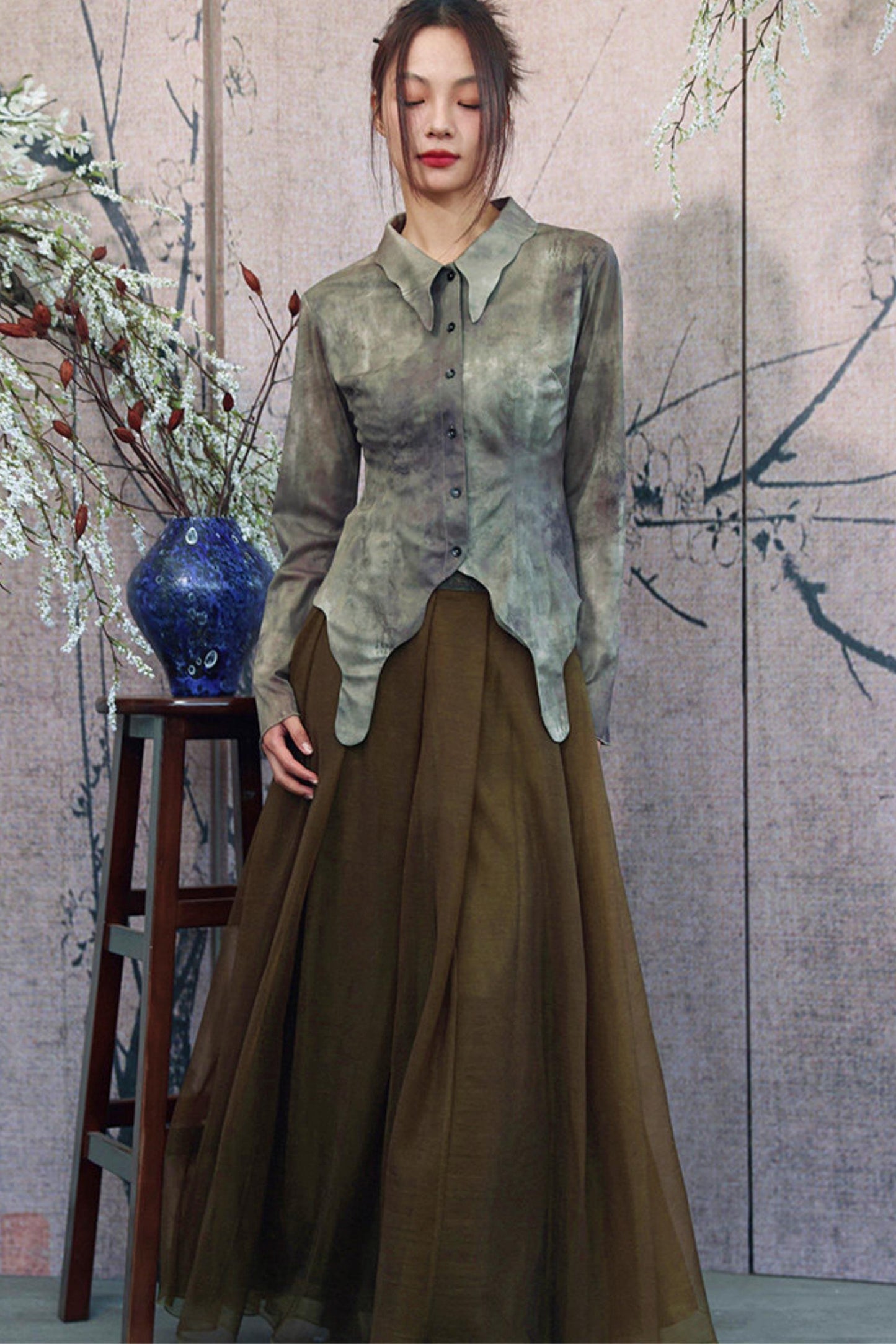 Vintage Green Chinese-Style Blouse