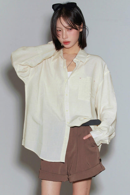 코튼 린넨 긴팔 블라우스