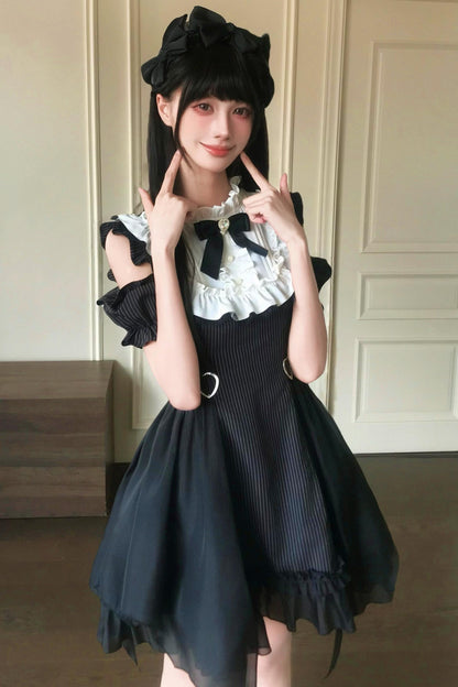 Vestido de hombros descubiertos luna oscura estilo jirai