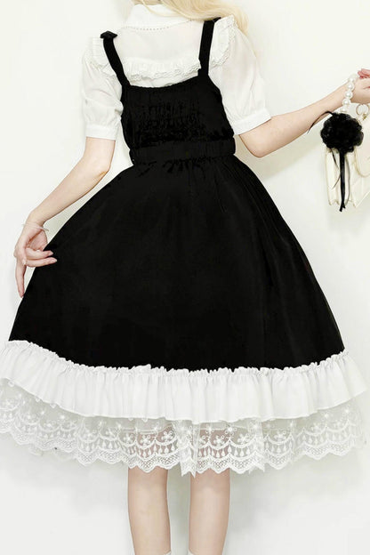 Monochromer Doll-Lolita-Jumperrock + Hemd mit Fliege