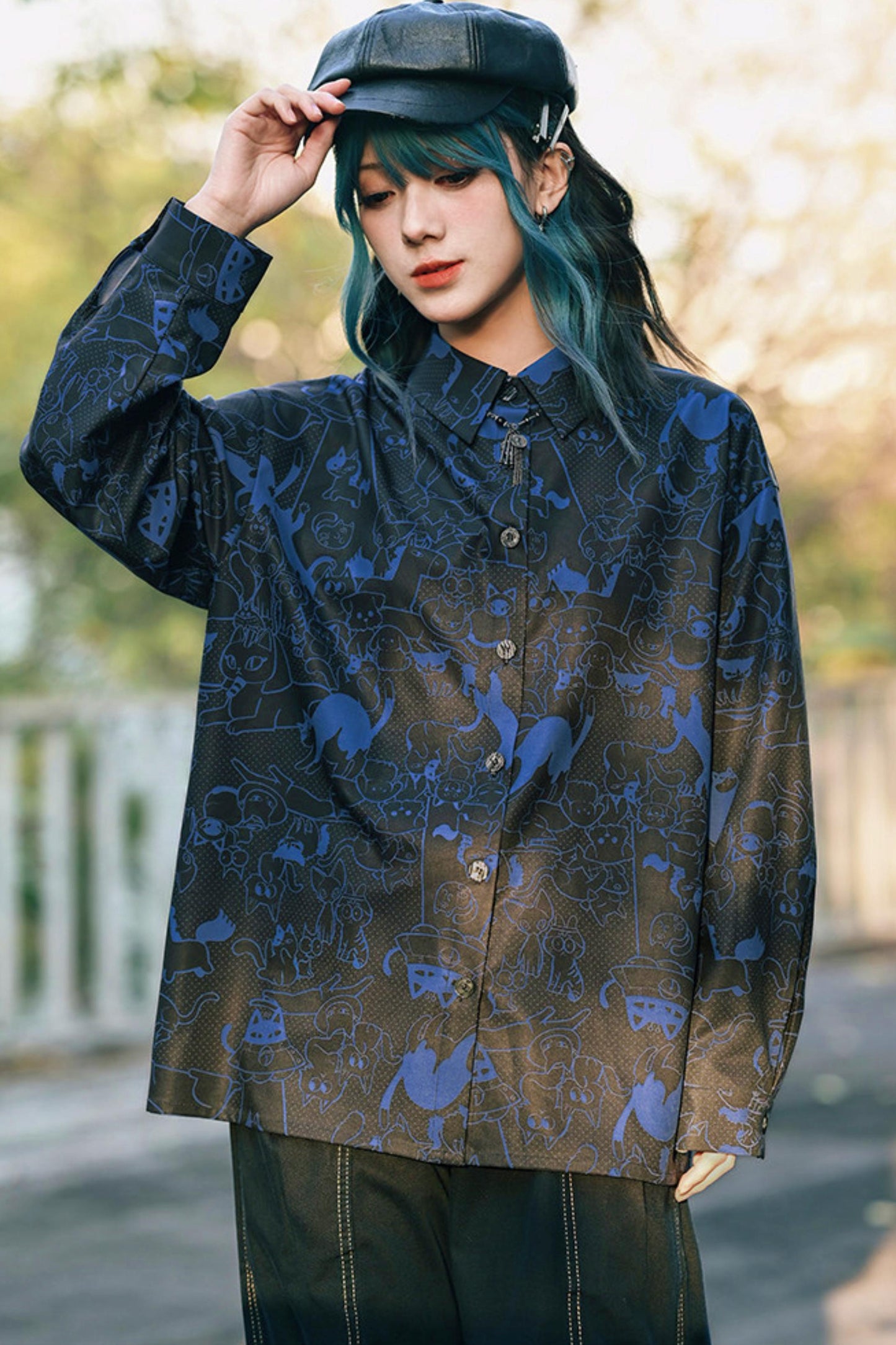 Stellar Meow Full Print Blouse