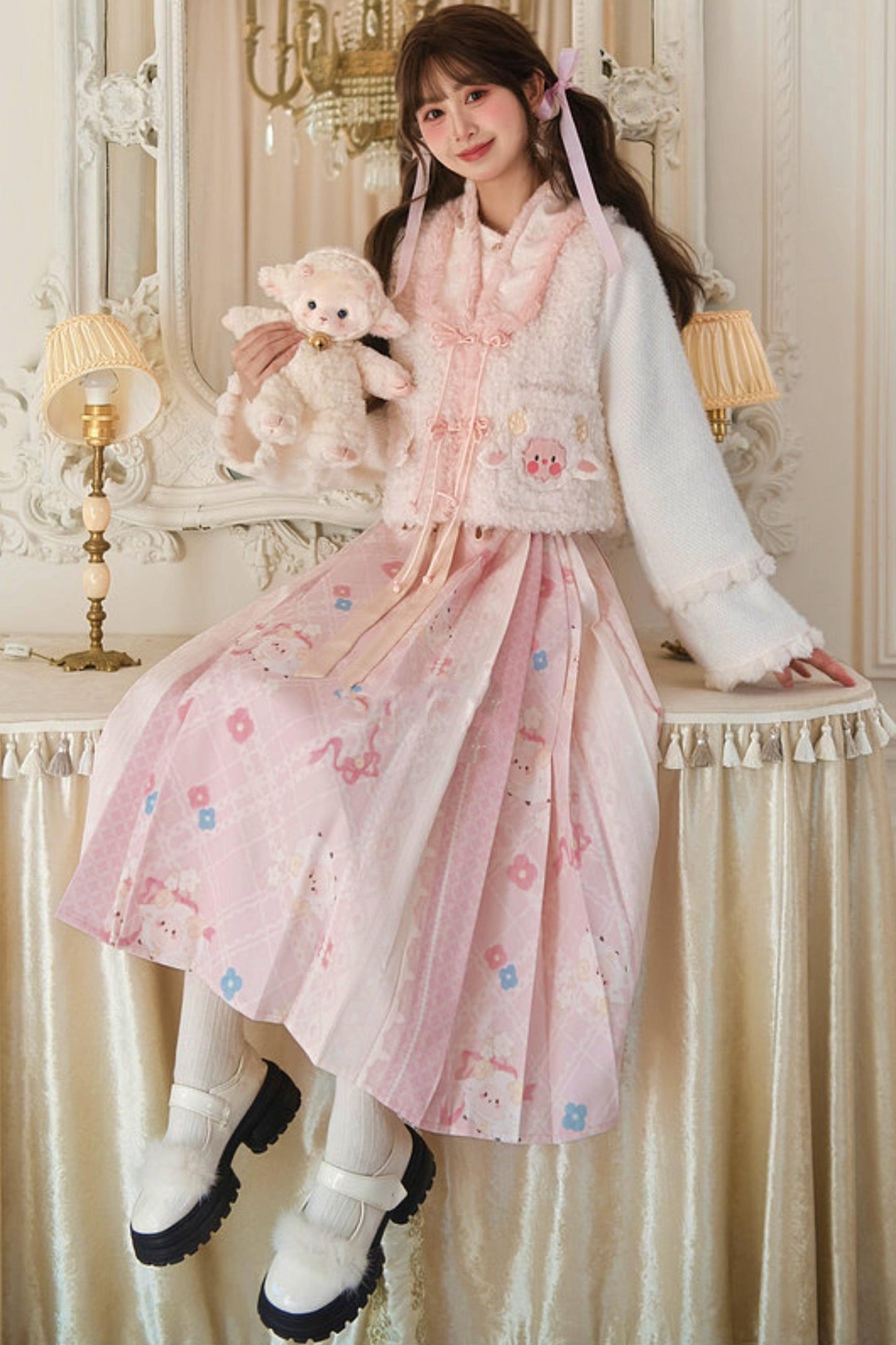 Pink Lamb Pleated Skirt