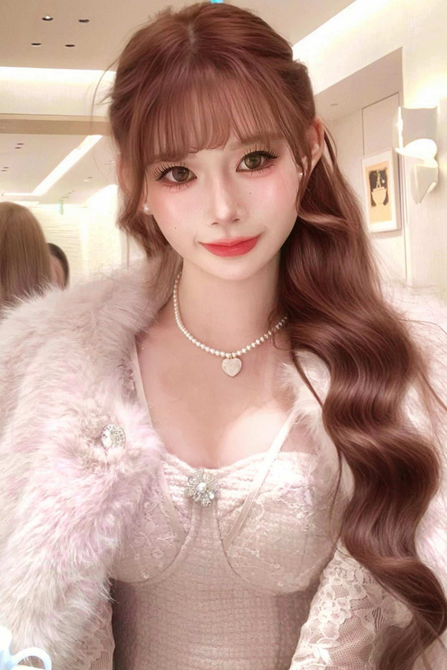 Lace Waist Slim Fit Dress + Fur Coat