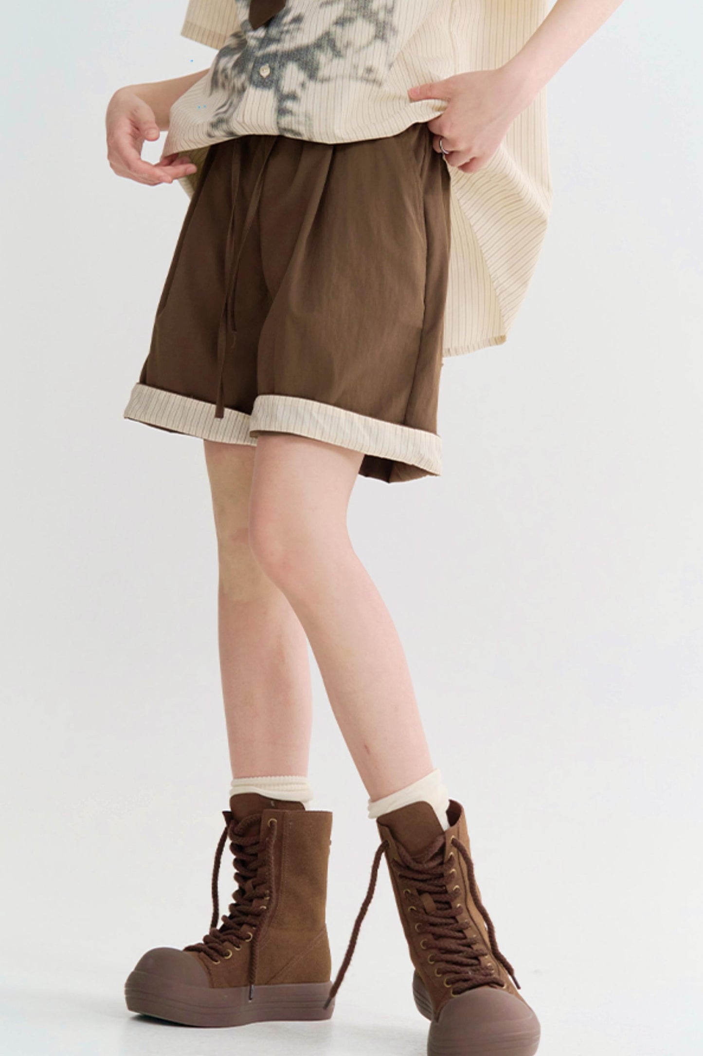 ハイウエストカラーブロックハーフパンツ