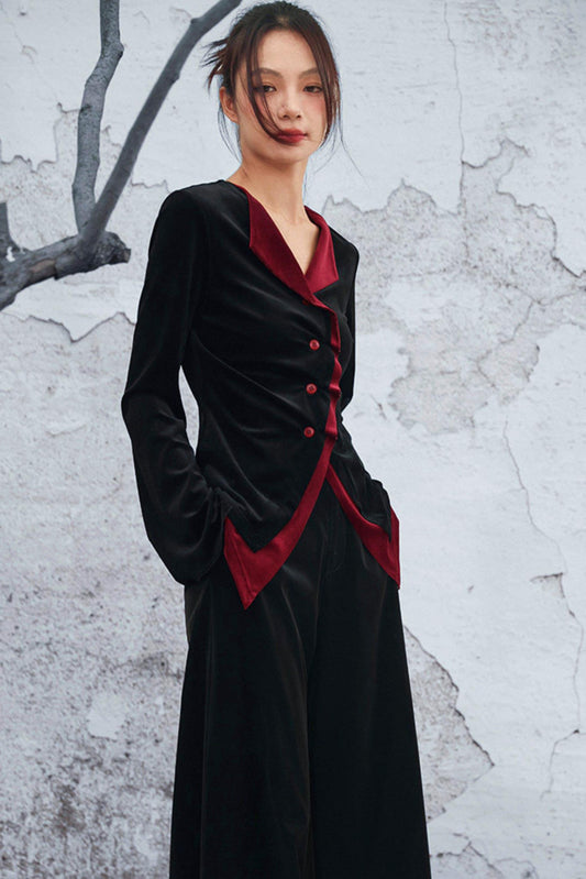 레트로 스트라이프 벨벳 탑