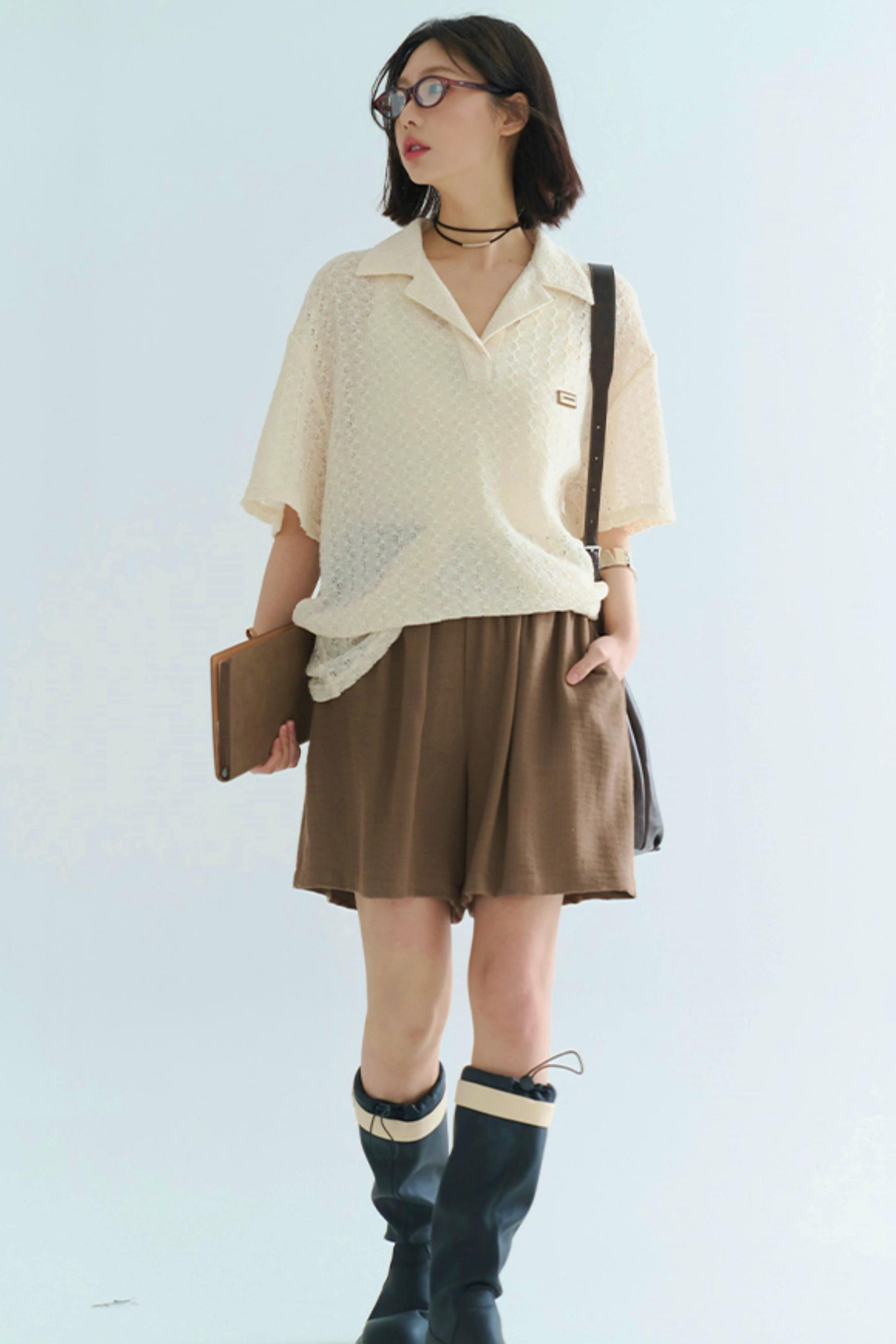 Sheer Polo Neck T-Shirt