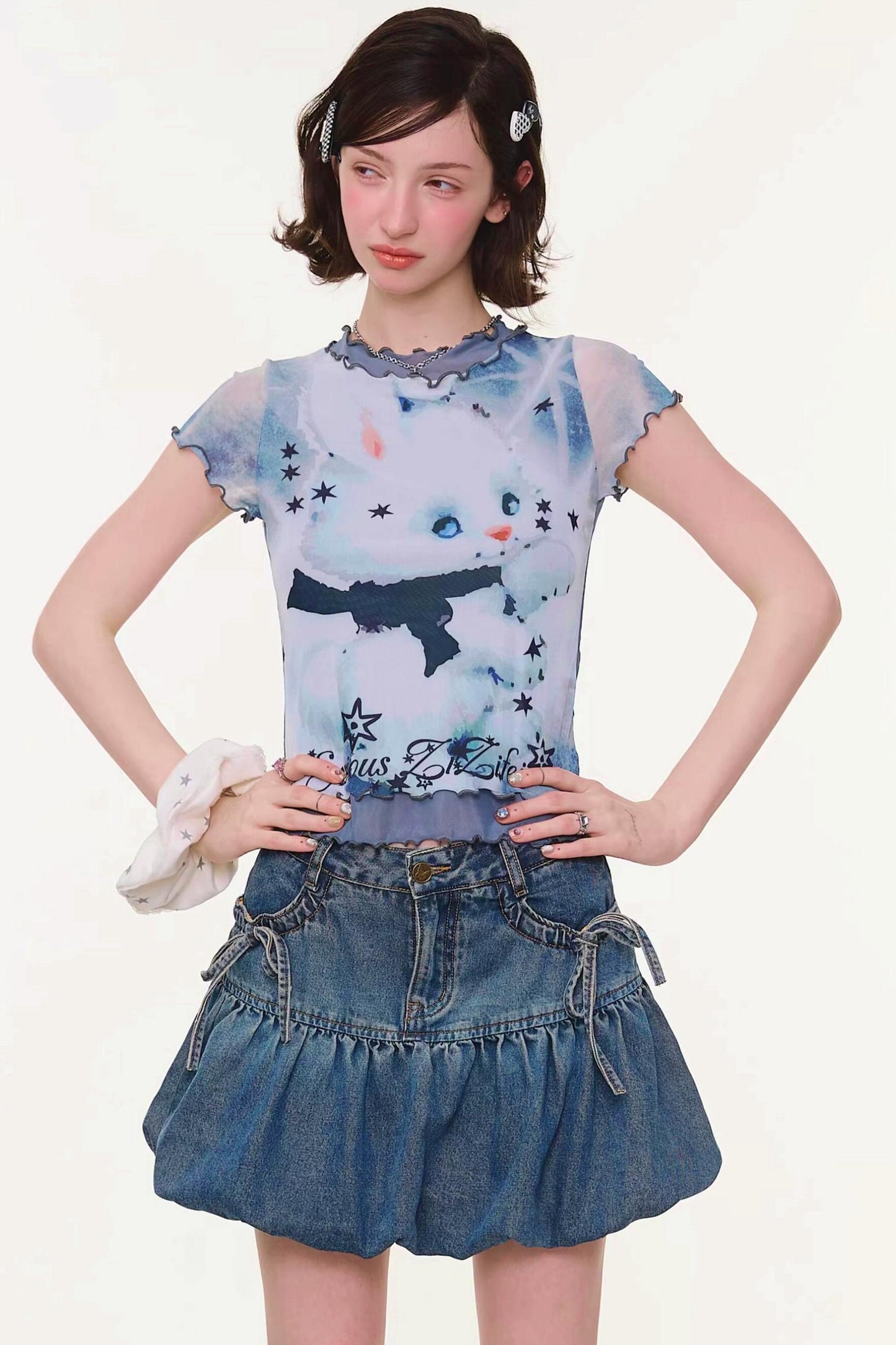 Rabbit Dream Cat Print Top