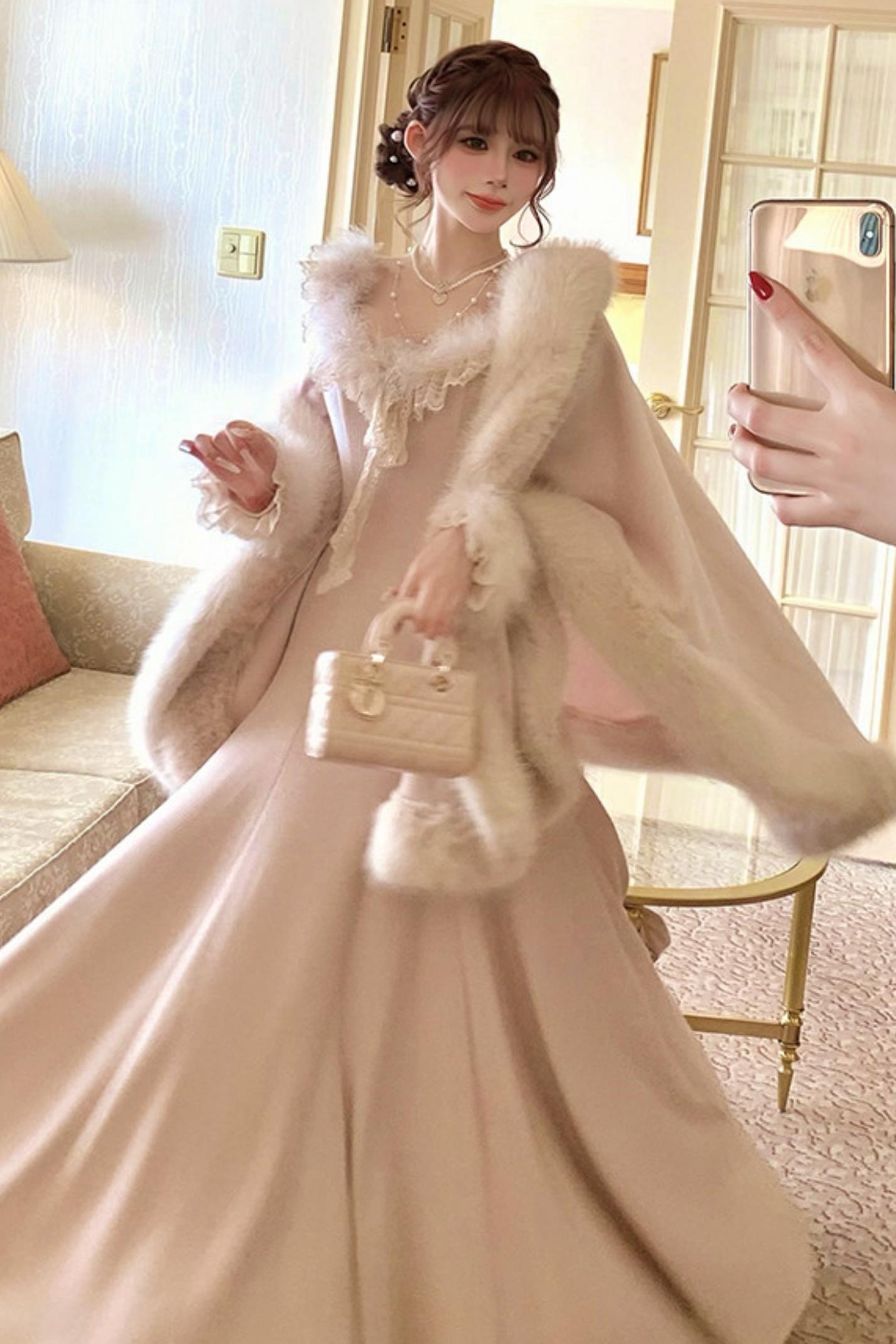 Lace Trimmed Feather Knit Dress