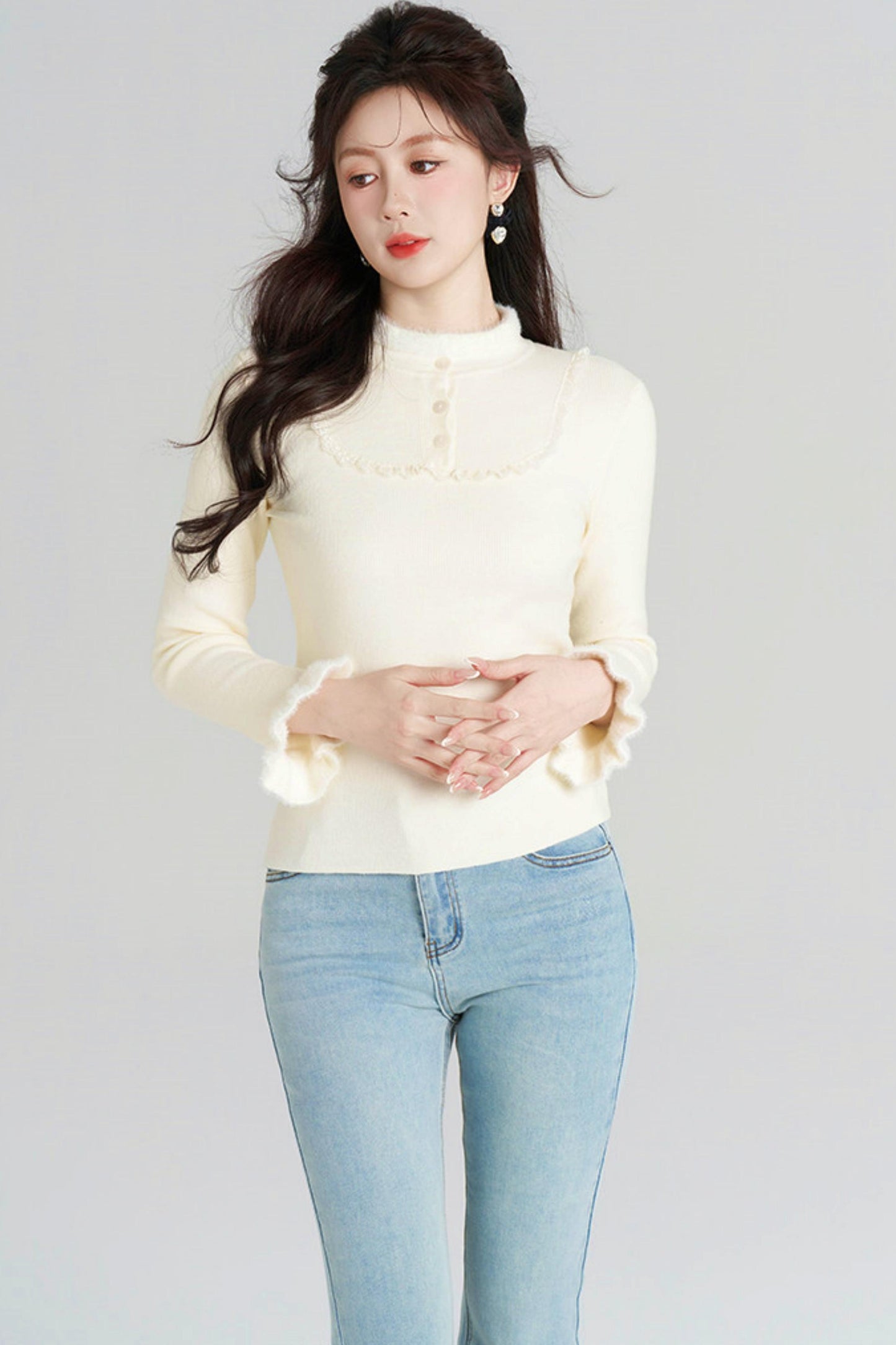 French Slim Stand Collar Top