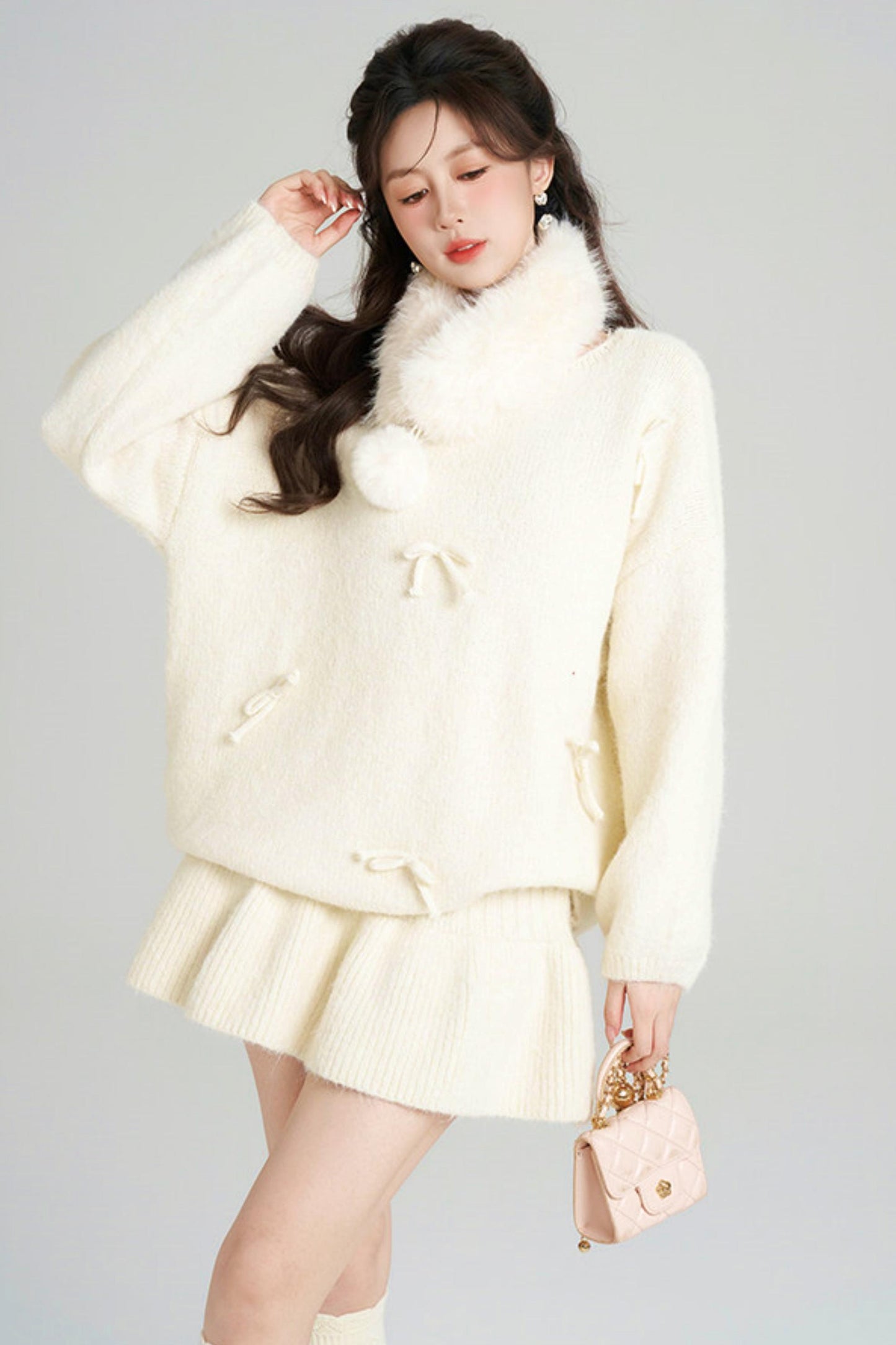 リボンルーズニット＋フレアスカート