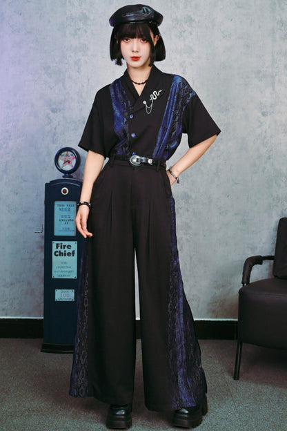 Snakeskin Print Pleated Wide-Leg Pants