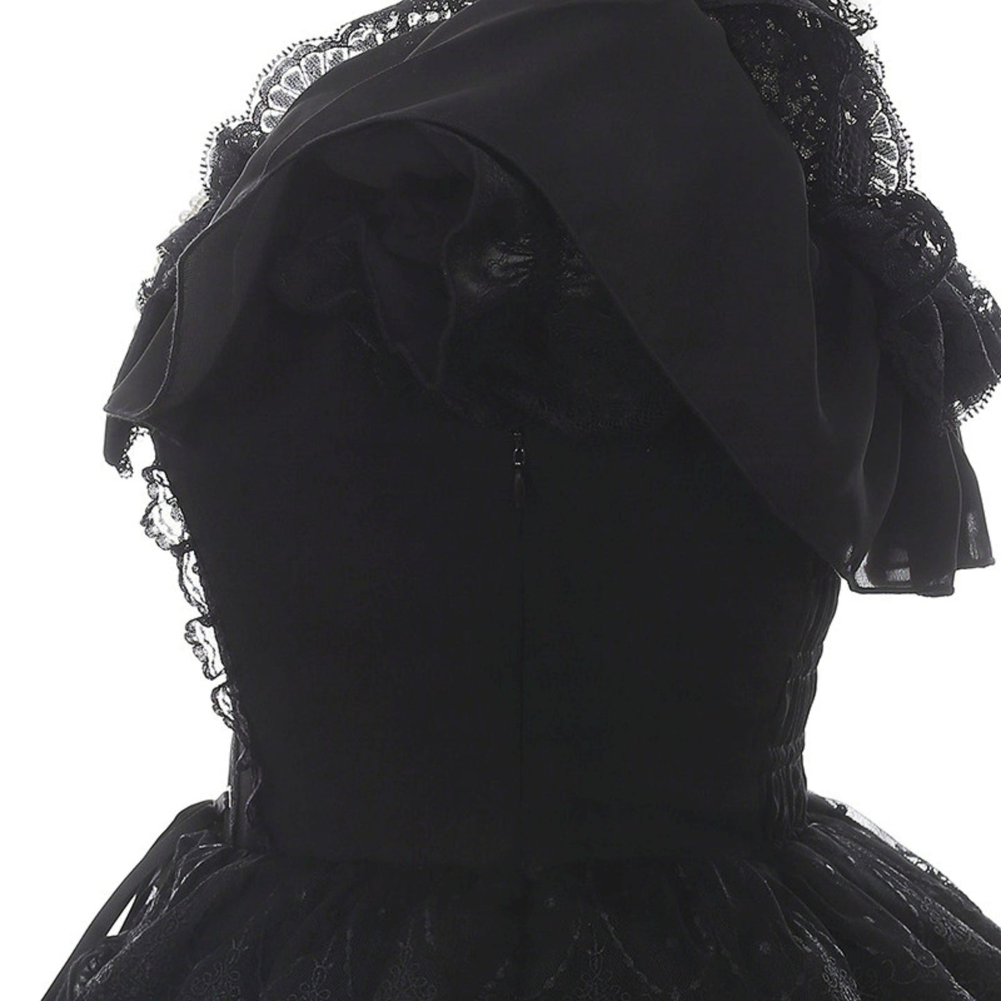 オフショルダー地雷レースドレス+ネックリング