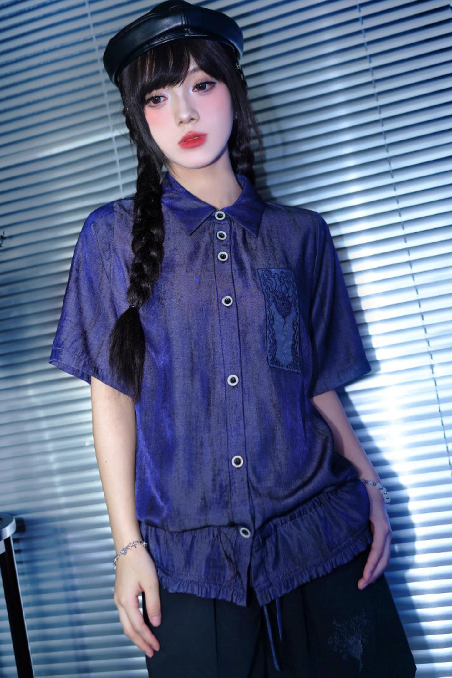 Night Blue Embroidered Subculture Shirt