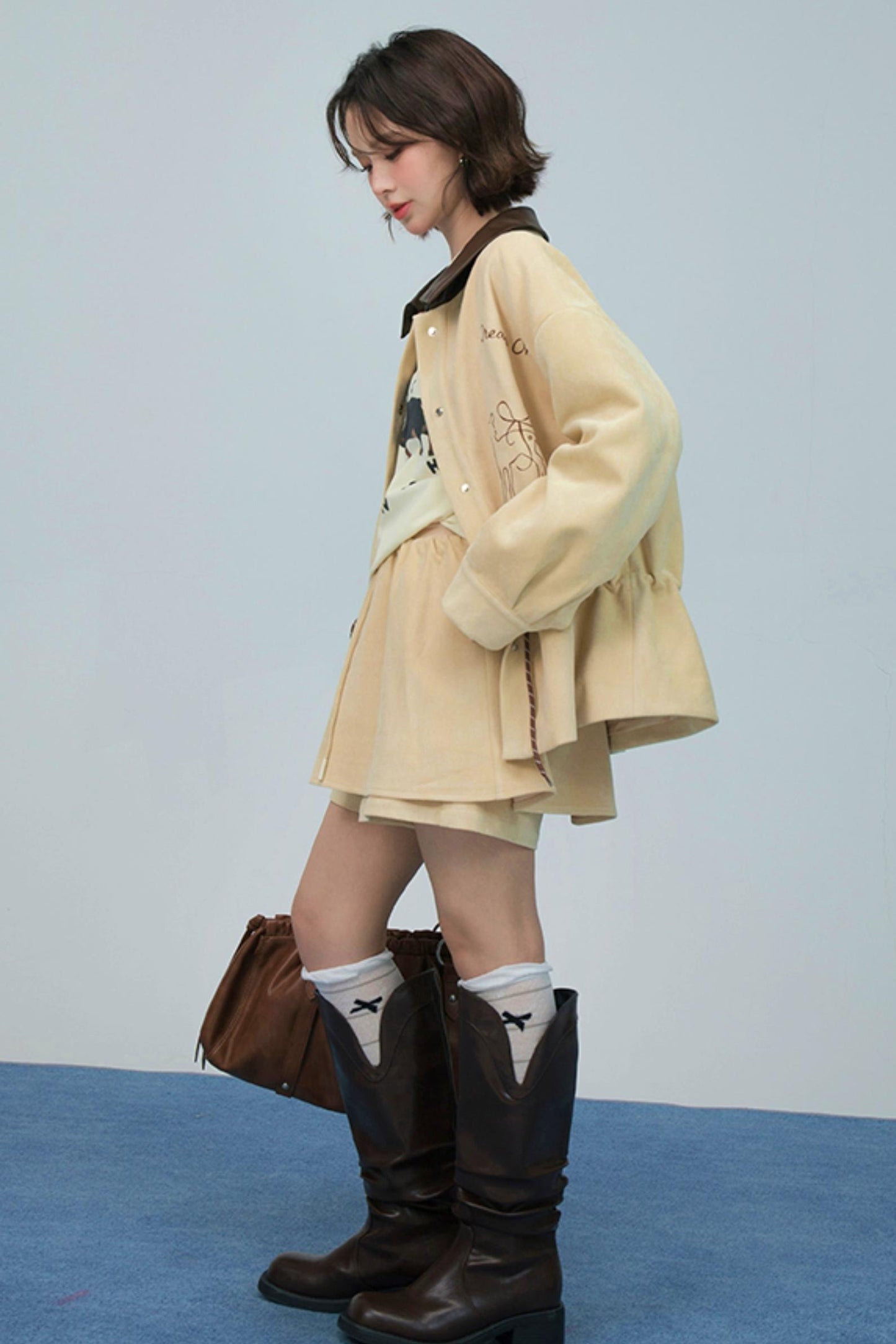 ウィートベージュエンブロイダージャケットセットアップ