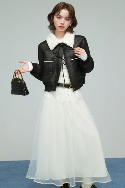 カラーブロックドシアリングコート