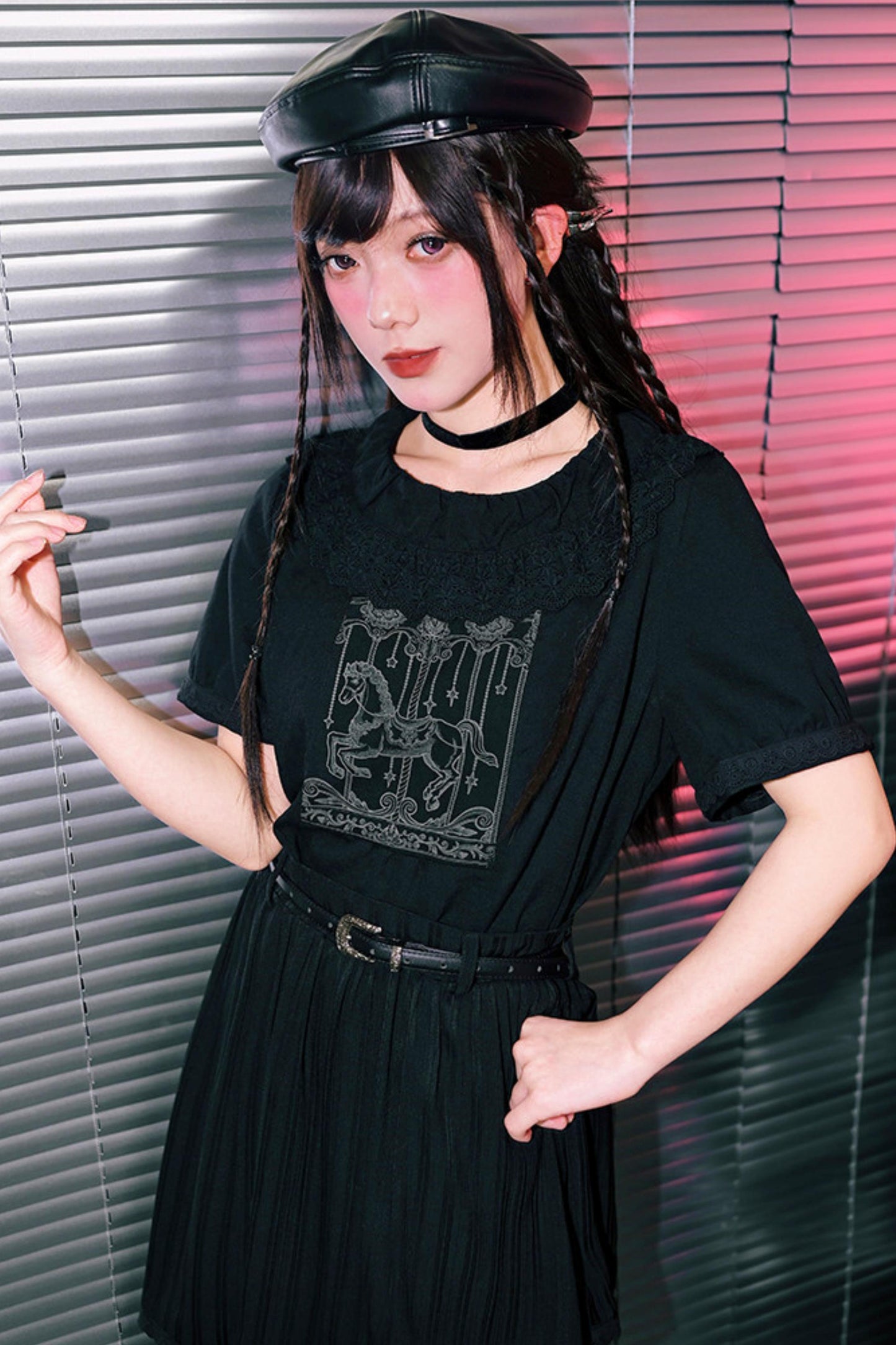 Dark Print Doll Collar Top