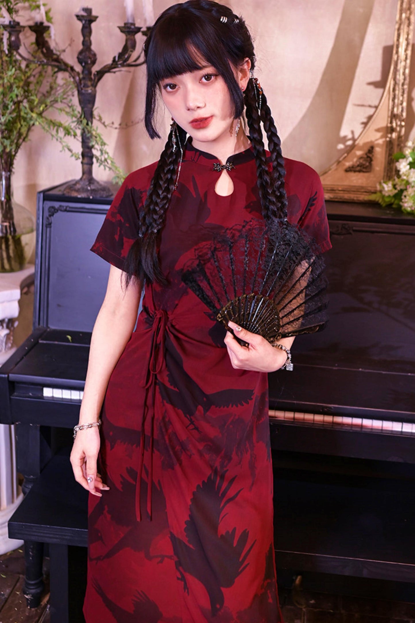 Abito Cheongsam Rosso e Nero