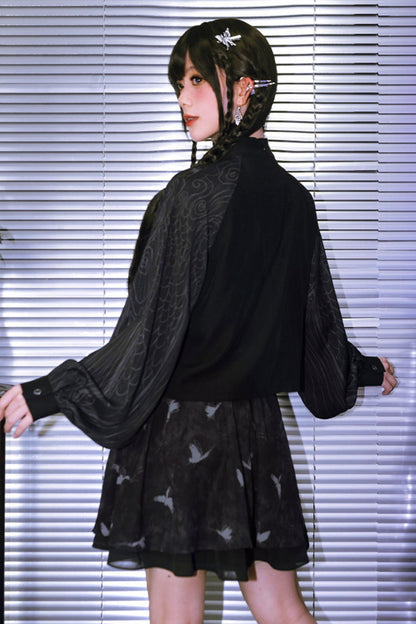 Embroidered Lantern Sleeve Top and Skirt + Top