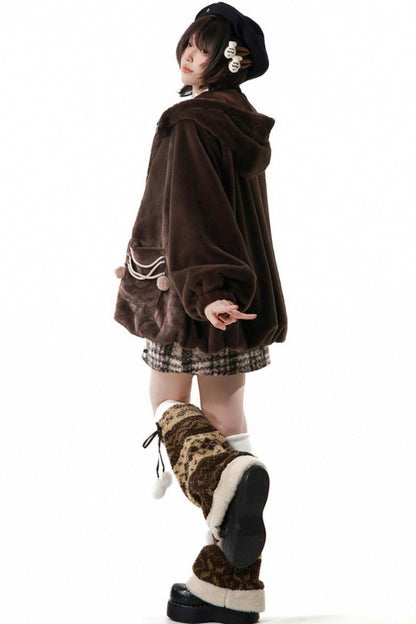 Plaid Skirt + Coat + Top + Leg Warmers