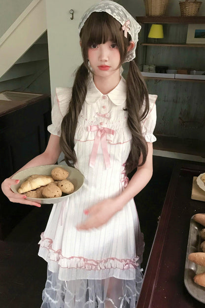 Sweet Pink Jacquard Dress + Apron Skirt
