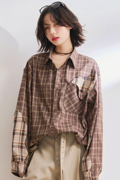 デザインチェックロングスリーブシャツ