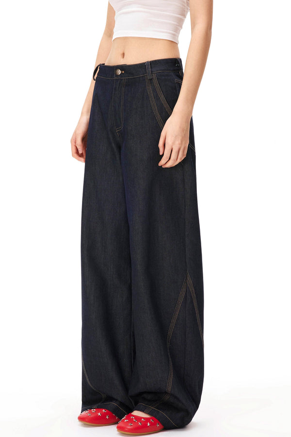 レトロカラーブロックデニムパンツ