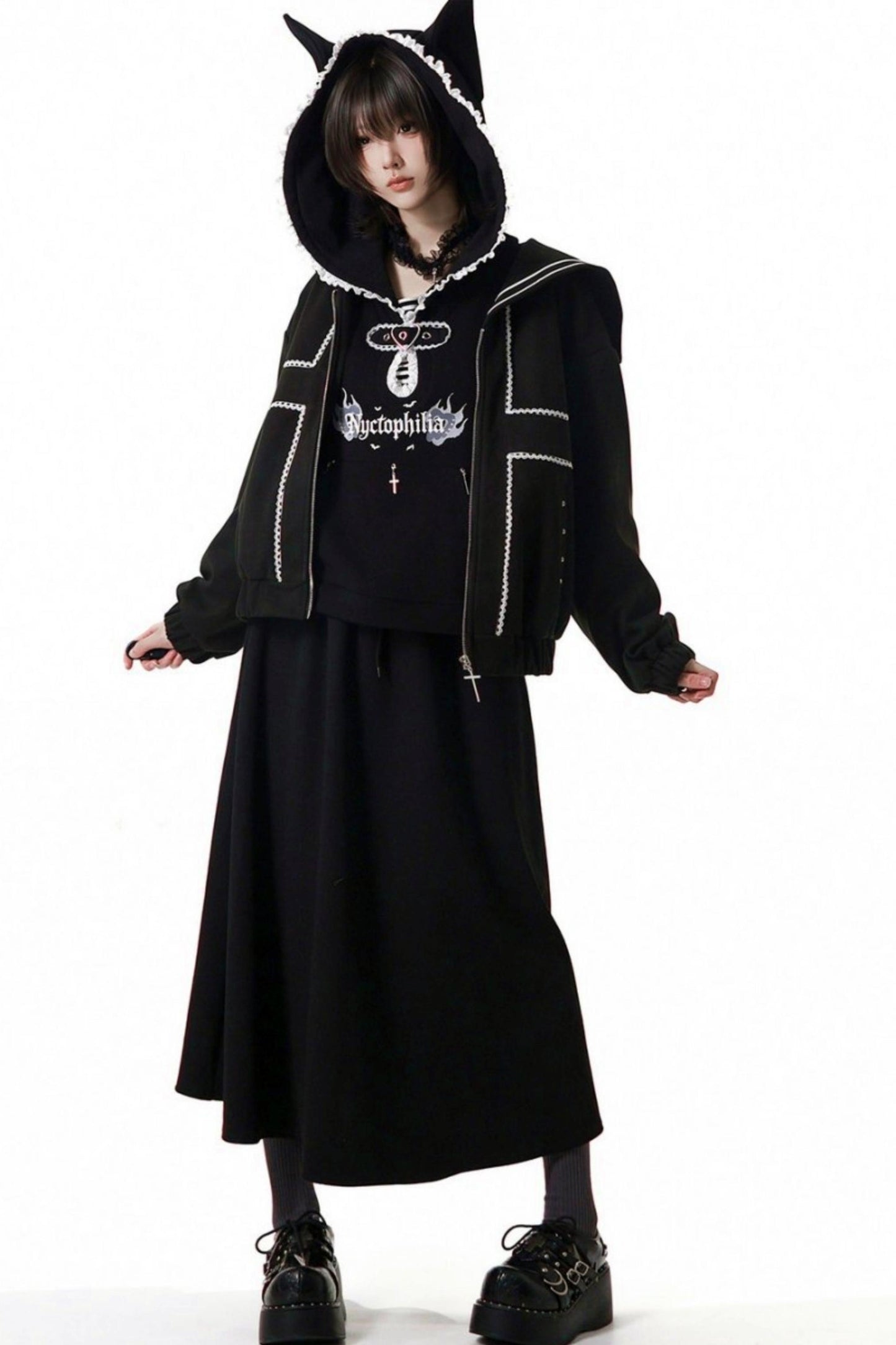 Black Slimming Jacket + Hoodie + Skirt + Leg Warmers