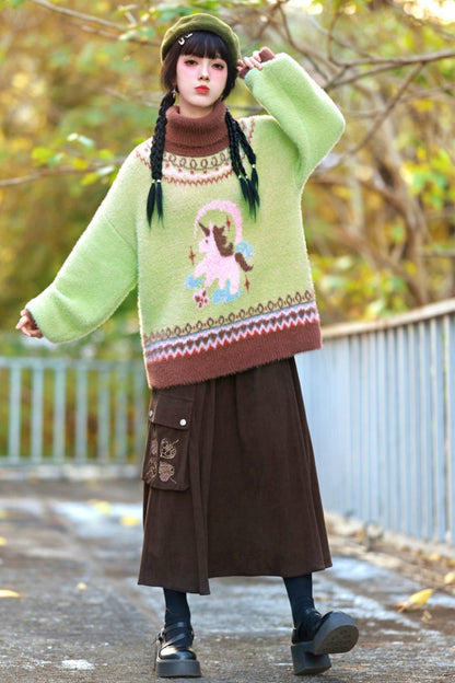 Faux Fur Jacquard Sweater