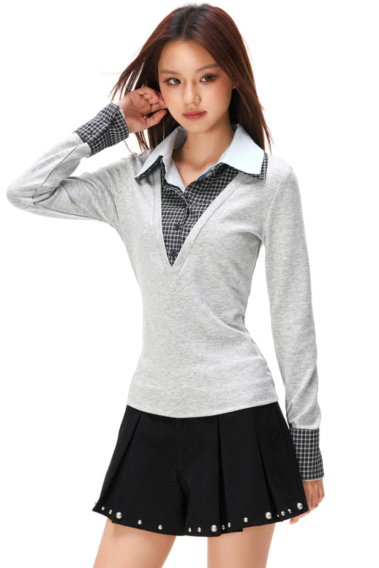 レトロニットパッチワークトップス