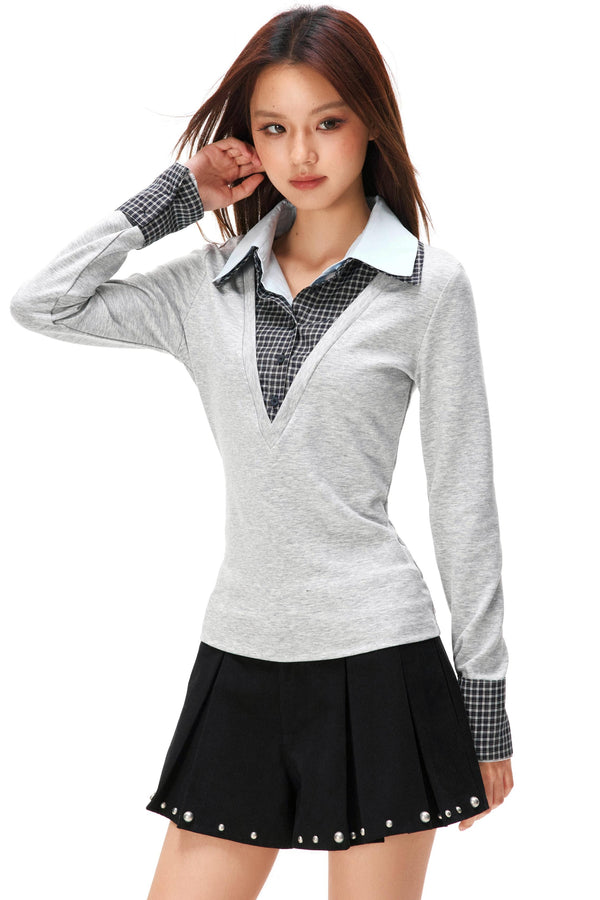 レトロニットパッチワークトップス