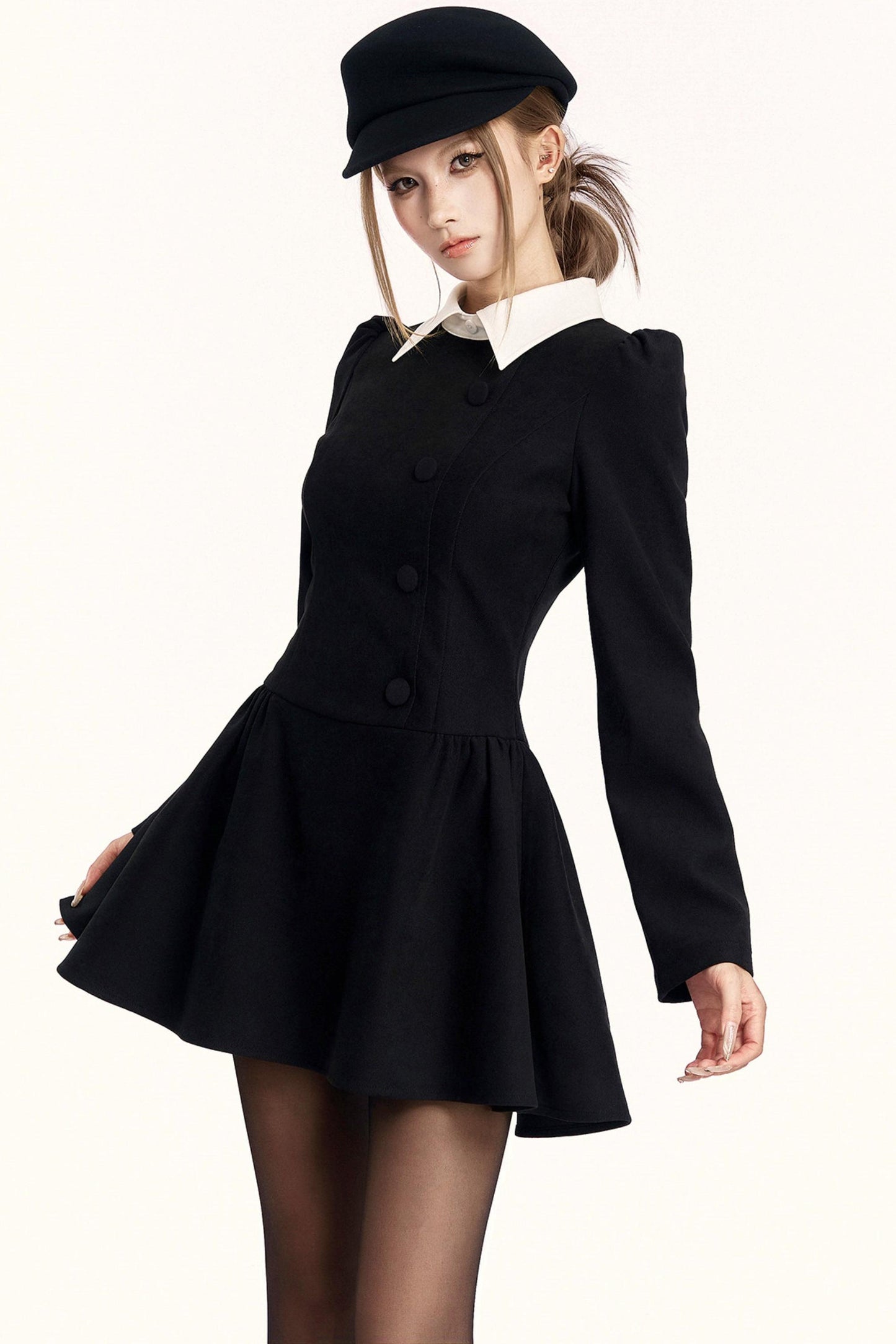 レトロガーリーカラーブロッキングドレス