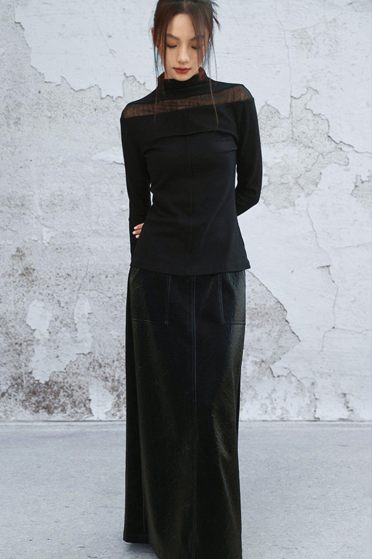 Black wool high neck top