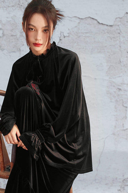 Black Velvet Lily Embroidered Blouse