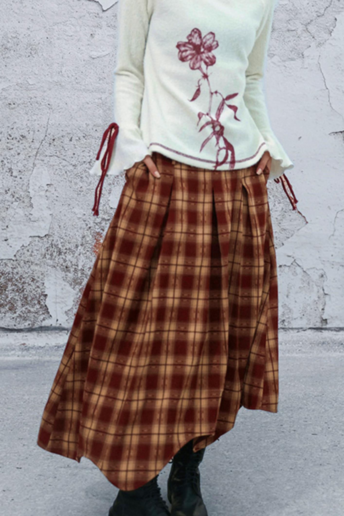 ダブルウエスティッドプラッドスカート