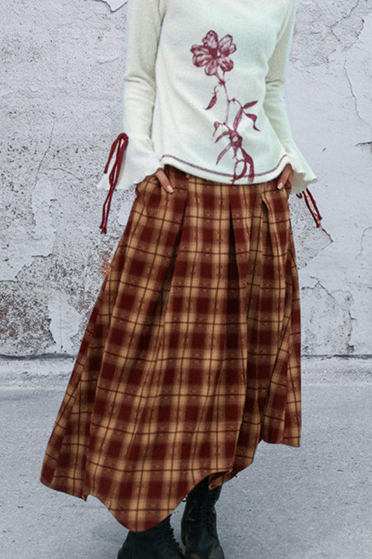 ダブルウエスティッドプラッドスカート