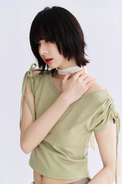 Shoulder Drawstring Cutout Tops