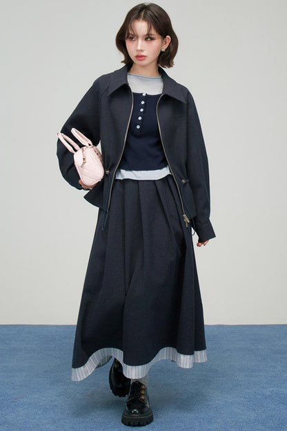 カジュアルコントラストタイトトップス