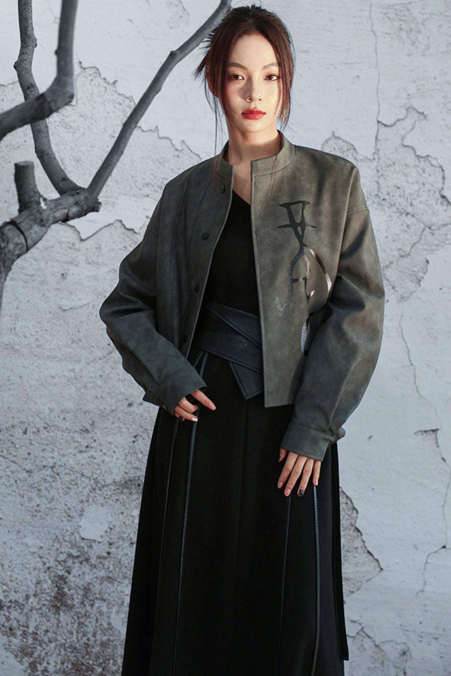 スタンドアップカラーレザージャケット