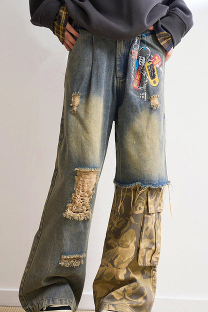 ステートメントパッチワークカモジーンズ