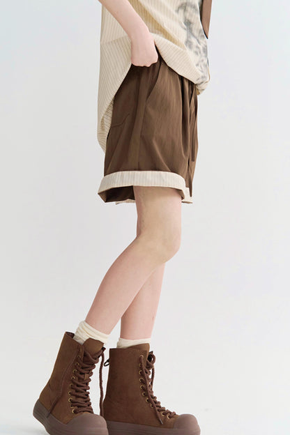 ハイウエストカラーブロックハーフパンツ