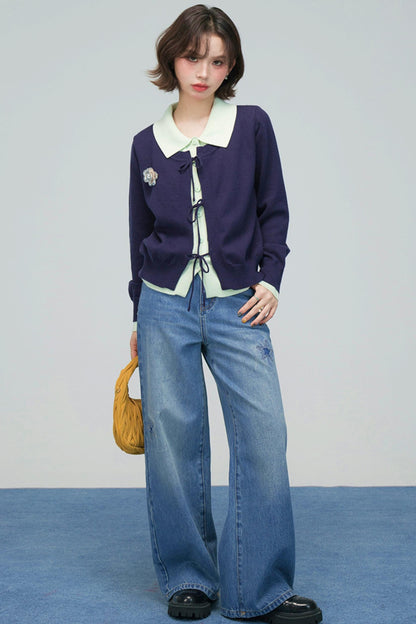 プルシアンブルーリボンカーディガン