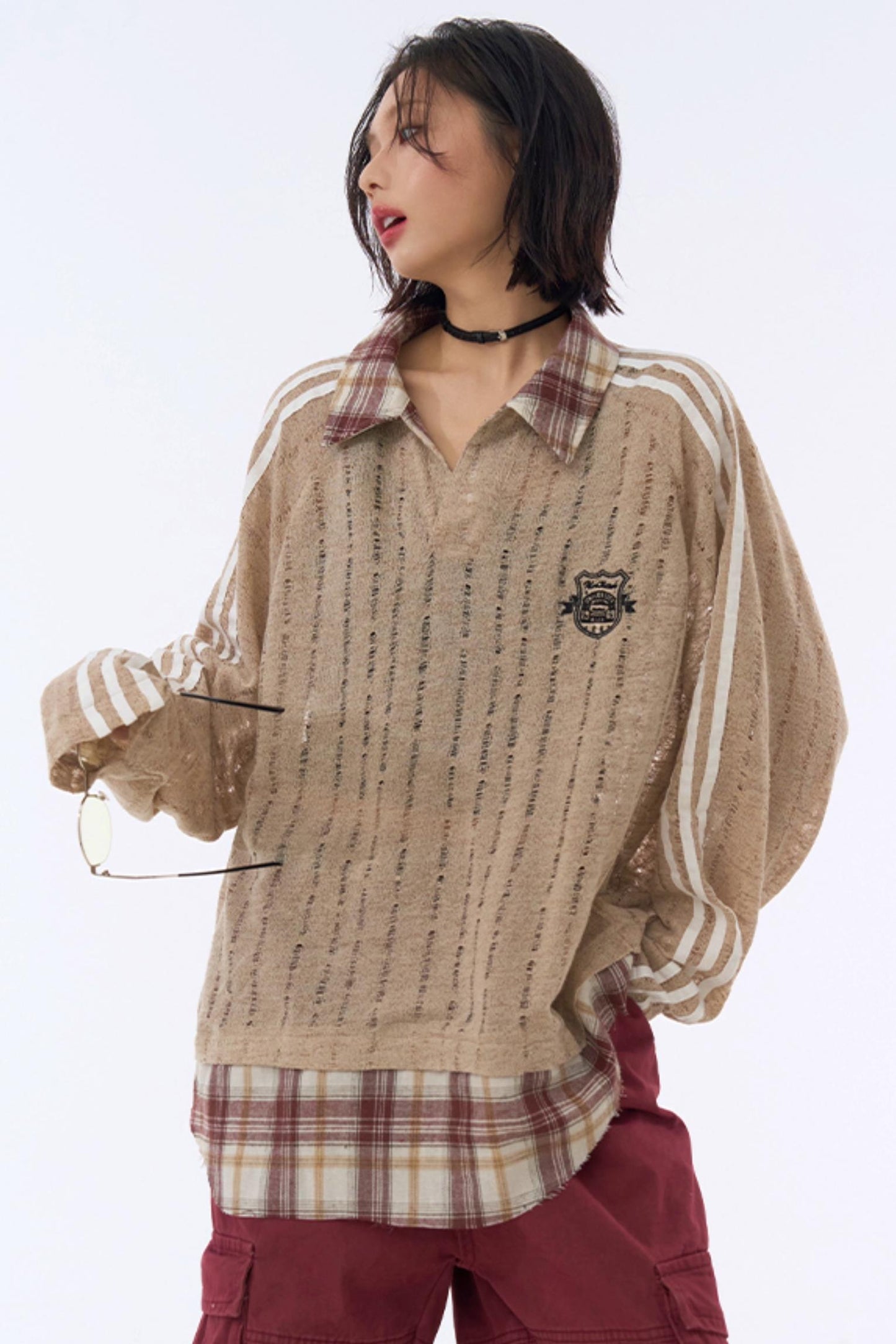 Plaid Sheer Sweatshirt