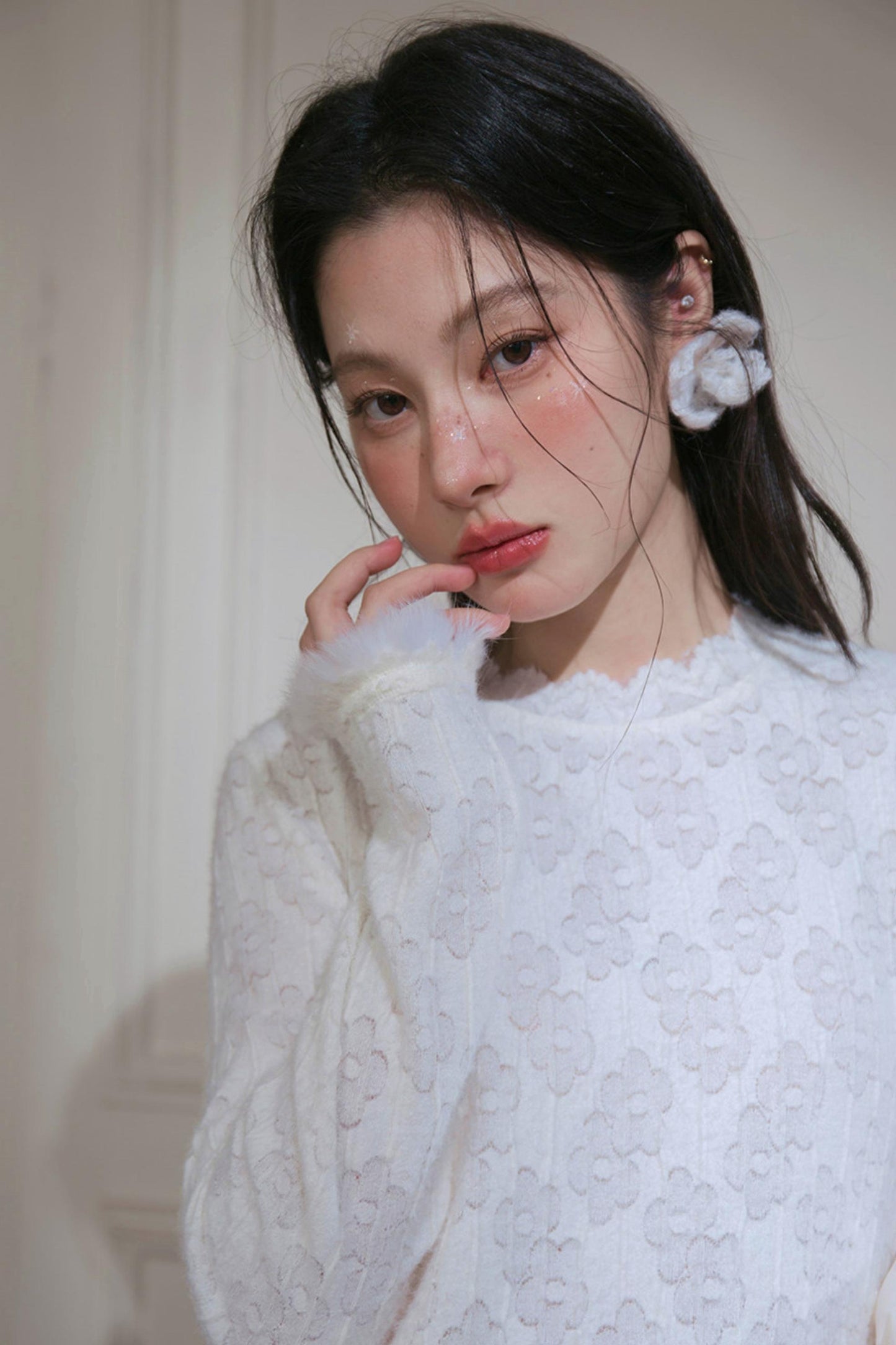 Velvet Lace Rabbit Fur Top