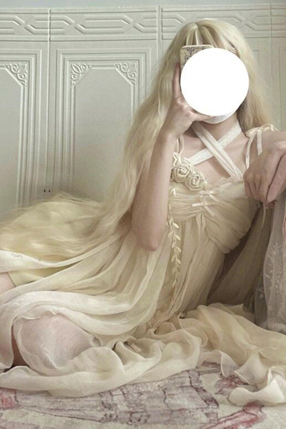 Robe lolita de fée d’un blanc pur (avec châle)