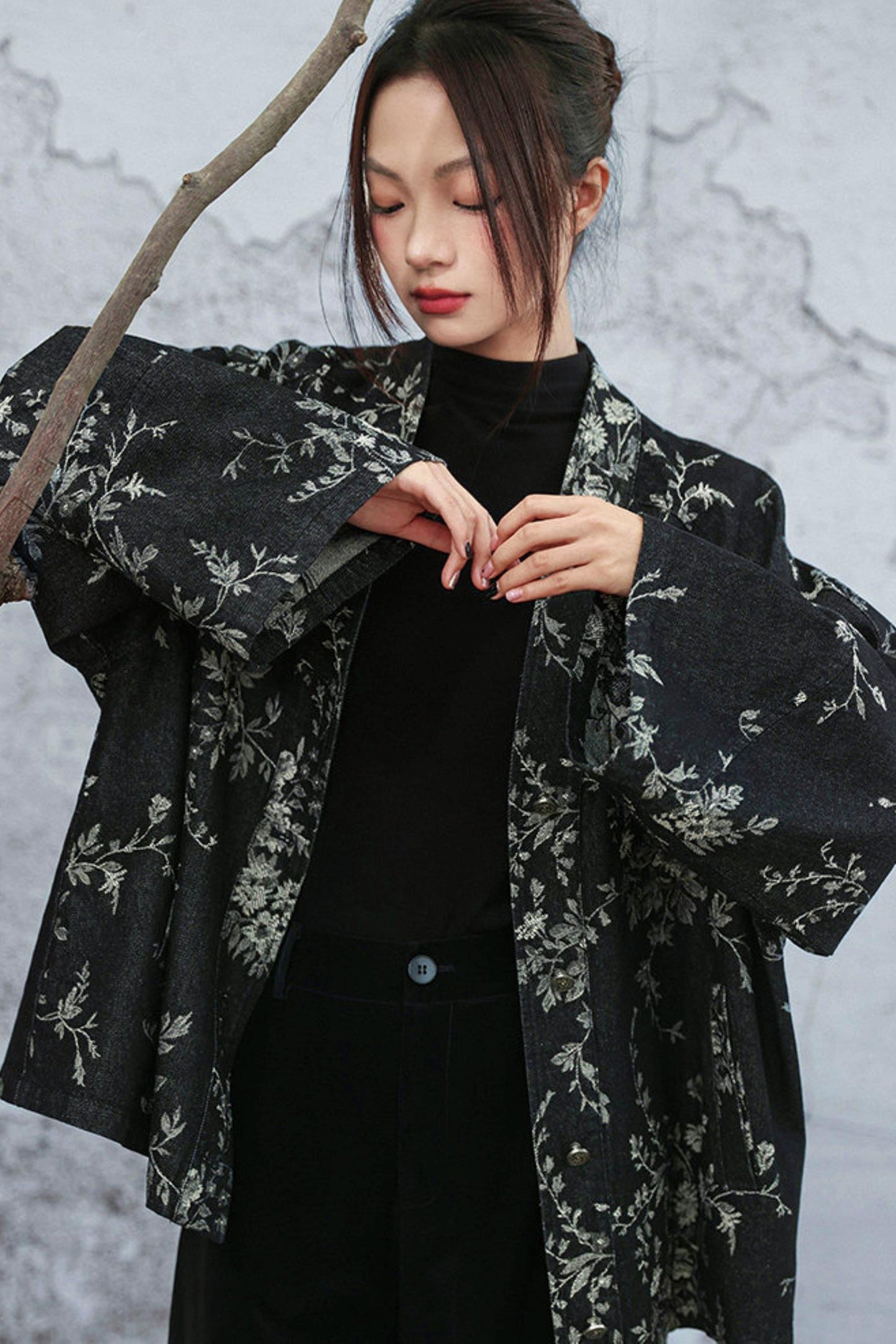 Chinese Denim Jacquard Cardigan